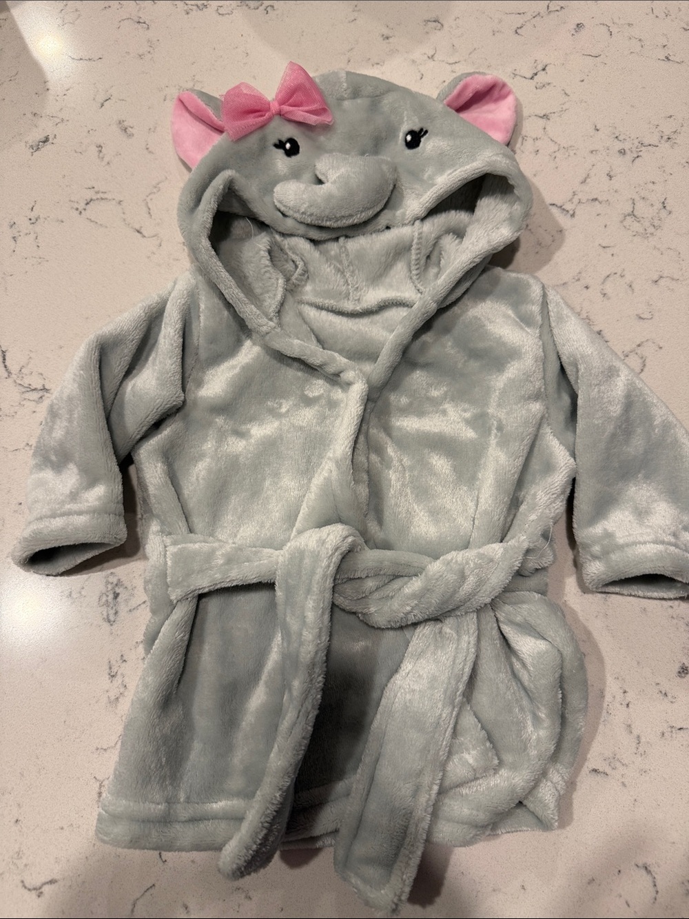 Plush Elephant Hooded Kids Robe - Gray with Pink Accents
